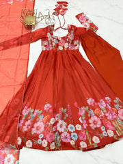 Binti Heavy Pure Organza Silk Red Anarkali | Shoppers Trend